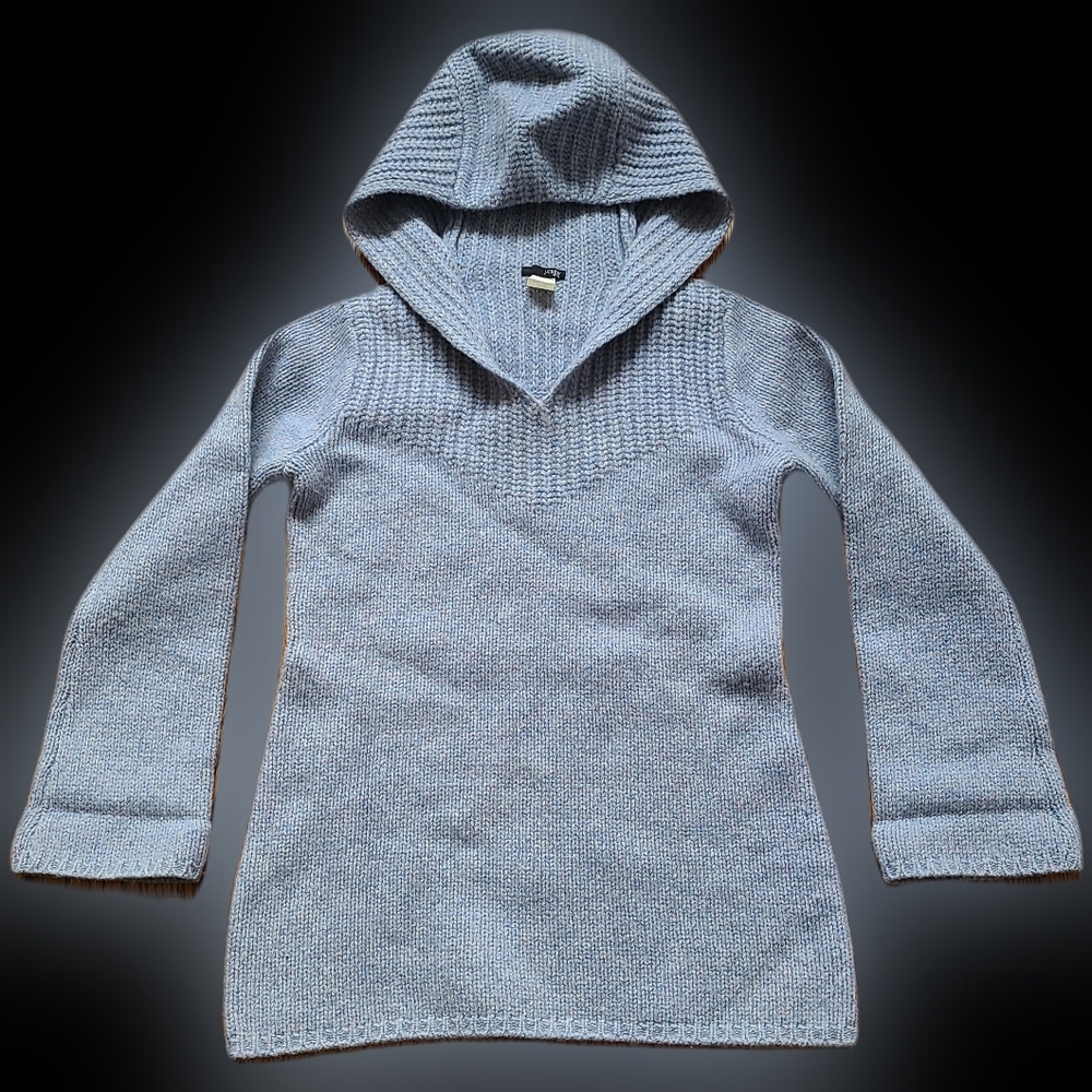 JCrew Womens Wool Pullover Hoodie in Ice Blue Petite Small